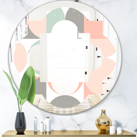 Retro Pastel Circular Pattern II - Modern Round or Oval Wall Mirror - Quatrefoil