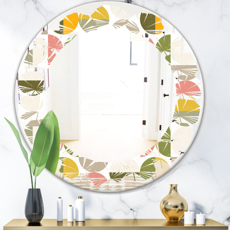 Vintage Circular Design I - Modern Round or Oval Wall Mirror - Leaves