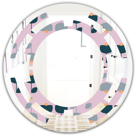 Retro Floral Pattern XIII - Modern Round or Oval Wall Mirror - Space