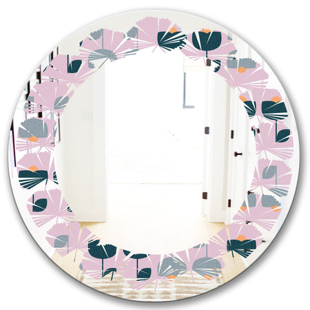 Retro Floral Pattern XIII - Modern Round or Oval Wall Mirror - Leaves