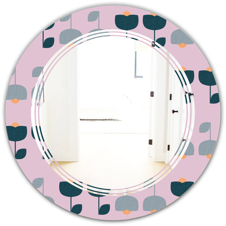 Retro Floral Pattern XIII - Modern Round or Oval Wall Mirror - Triple C