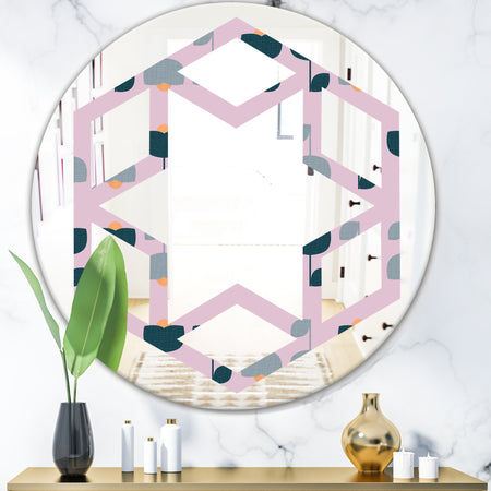 Retro Floral Pattern XIII - Modern Round or Oval Wall Mirror - Hexagon Star