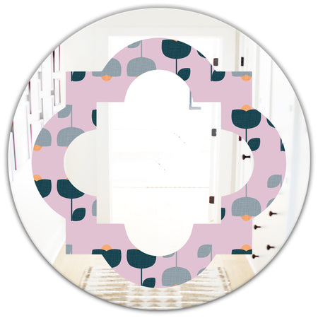 Retro Floral Pattern XIII - Modern Round or Oval Wall Mirror - Quatrefoil