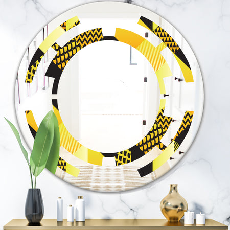 Retro Hexagon Pattern II - Modern Round or Oval Wall Mirror - Space