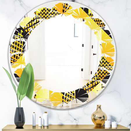 Retro Hexagon Pattern II - Modern Round or Oval Wall Mirror - Leaves