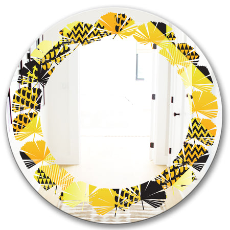 Retro Hexagon Pattern II - Modern Round or Oval Wall Mirror - Leaves