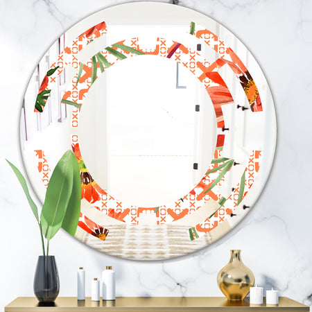 Floral Botanical Retro I - Modern Round or Oval Wall Mirror - Space