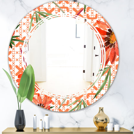 Floral Botanical Retro I - Modern Round or Oval Wall Mirror - Triple C