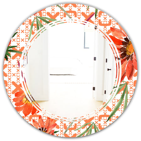 Floral Botanical Retro I - Modern Round or Oval Wall Mirror - Triple C