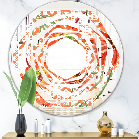 Floral Botanical Retro I - Modern Round or Oval Wall Mirror - Whirl
