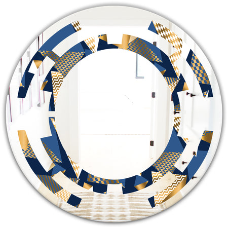 Gold and Blue Cubes - Modern Round or Oval Wall Mirror - Space