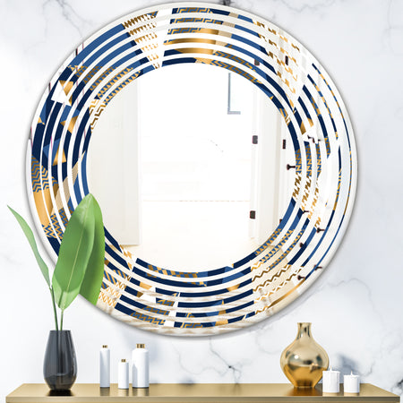 Gold and Blue Cubes - Modern Round or Oval Wall Mirror - Wave