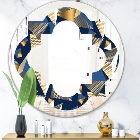 Gold and Blue Cubes - Modern Round or Oval Wall Mirror - Quatrefoil