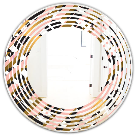 Gold Checkered Pattern II - Modern Round or Oval Wall Mirror - Wave