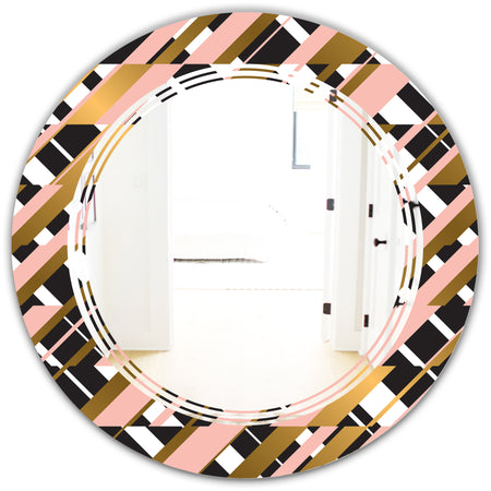 Gold Checkered Pattern II - Modern Round or Oval Wall Mirror - Triple C