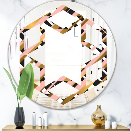 Gold Checkered Pattern II - Modern Round or Oval Wall Mirror - Hexagon Star