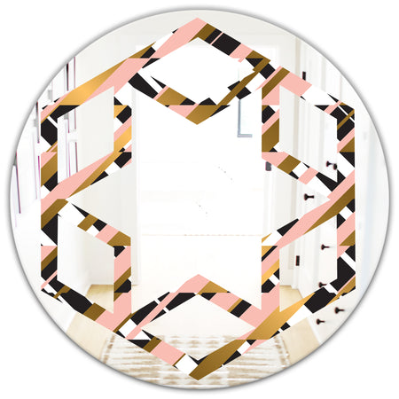 Gold Checkered Pattern II - Modern Round or Oval Wall Mirror - Hexagon Star