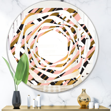 Gold Checkered Pattern II - Modern Round or Oval Wall Mirror - Whirl