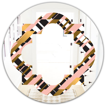 Gold Checkered Pattern II - Modern Round or Oval Wall Mirror - Quatrefoil