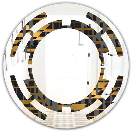 Gold Checkered Pattern I - Modern Round or Oval Wall Mirror - Space