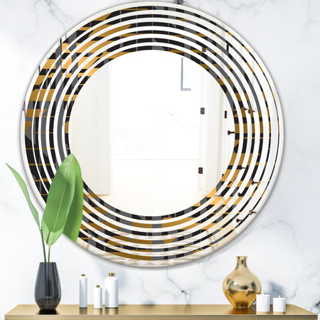 Gold Checkered Pattern I - Modern Round or Oval Wall Mirror - Wave