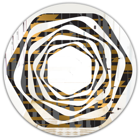 Gold Checkered Pattern I - Modern Round or Oval Wall Mirror - Whirl