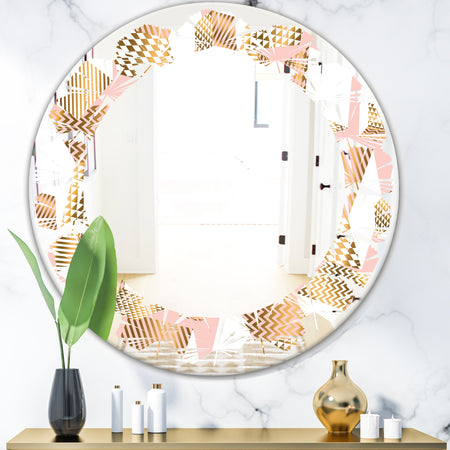 Gold and Rose Cubes I - Modern Round or Oval Wall Mirror - Leaves