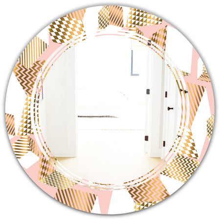 Gold and Rose Cubes I - Modern Round or Oval Wall Mirror - Triple C
