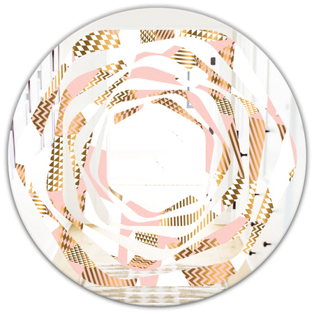 Gold and Rose Cubes I - Modern Round or Oval Wall Mirror - Whirl