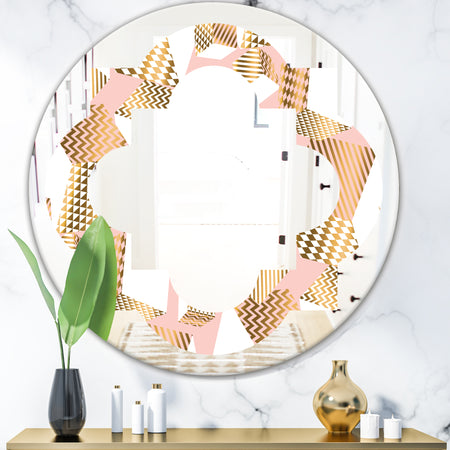 Gold and Rose Cubes I - Modern Round or Oval Wall Mirror - Quatrefoil