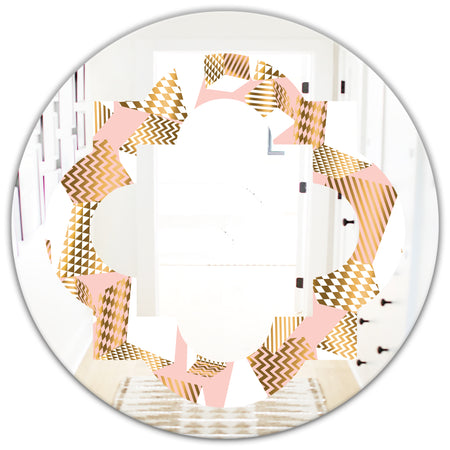 Gold and Rose Cubes I - Modern Round or Oval Wall Mirror - Quatrefoil