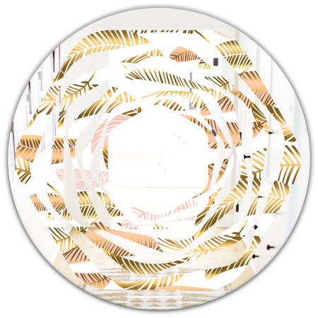 Golden Tropical Pattern III - Modern Round or Oval Wall Mirror - Whirl