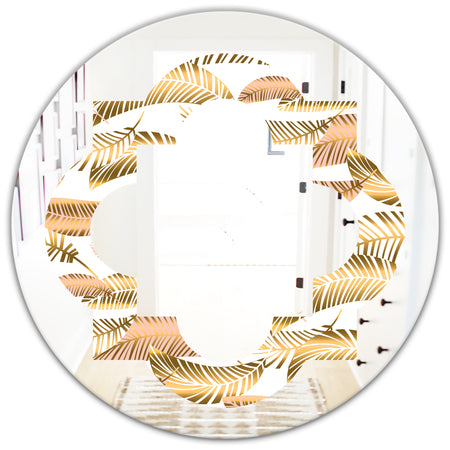 Golden Tropical Pattern III - Modern Round or Oval Wall Mirror - Quatrefoil