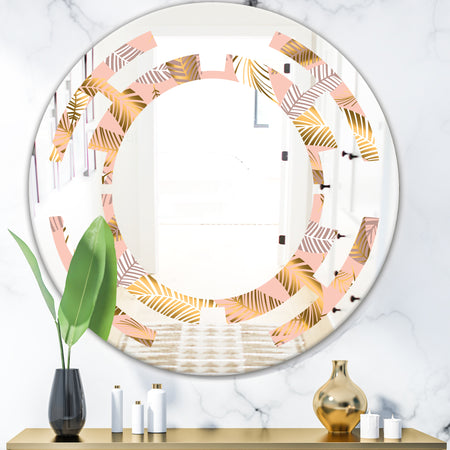 Golden Tropical Pattern V - Modern Round or Oval Wall Mirror - Space