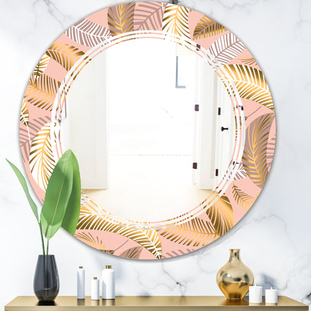 Golden Tropical Pattern V - Modern Round or Oval Wall Mirror - Triple C