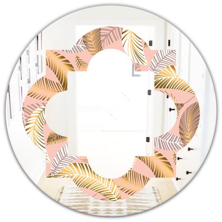 Golden Tropical Pattern V - Modern Round or Oval Wall Mirror - Quatrefoil