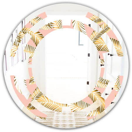 Golden Foliage IV - Modern Round or Oval Wall Mirror - Space