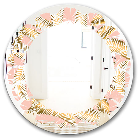 Golden Foliage IV - Modern Round or Oval Wall Mirror - Leaves