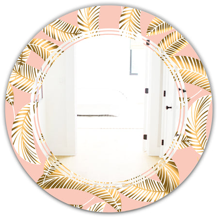 Golden Foliage IV - Modern Round or Oval Wall Mirror - Triple C
