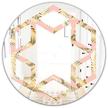 Golden Foliage IV - Modern Round or Oval Wall Mirror - Hexagon Star