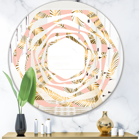 Golden Foliage IV - Modern Round or Oval Wall Mirror - Whirl