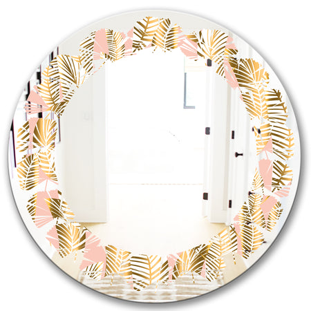 Golden Palm Leaves I - Modern Round or Oval Wall Mirror - Leaves