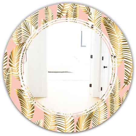 Golden Palm Leaves I - Modern Round or Oval Wall Mirror - Triple C
