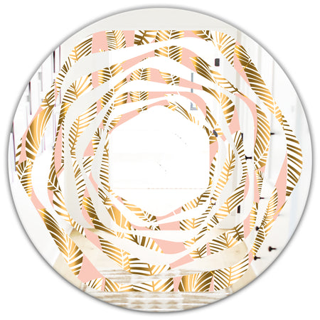 Golden Palm Leaves I - Modern Round or Oval Wall Mirror - Whirl