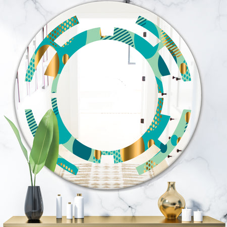 Gold and Blue Dynamics III - Modern Round or Oval Wall Mirror - Space