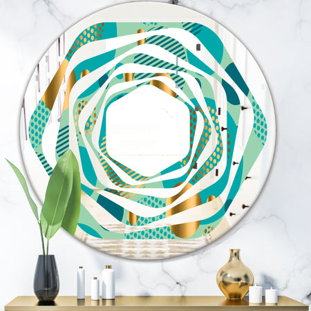 Gold and Blue Dynamics III - Modern Round or Oval Wall Mirror - Whirl