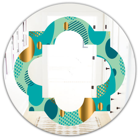 Gold and Blue Dynamics III - Modern Round or Oval Wall Mirror - Quatrefoil