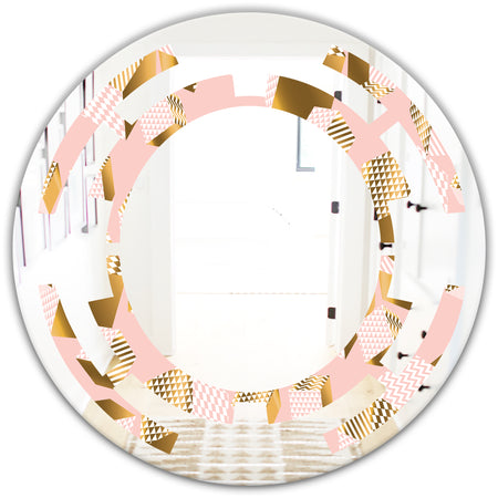 Gold and Rose Cubes II - Modern Round or Oval Wall Mirror - Space