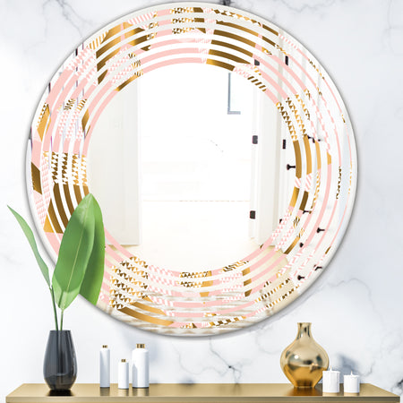 Gold and Rose Cubes II - Modern Round or Oval Wall Mirror - Wave