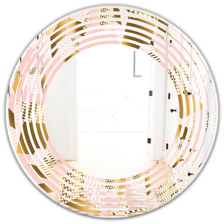 Gold and Rose Cubes II - Modern Round or Oval Wall Mirror - Wave